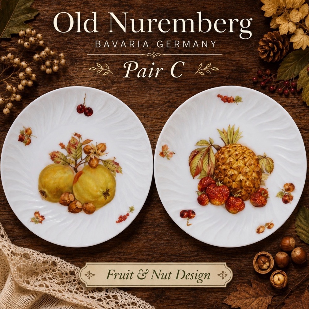 Vintage Old Nuremberg Germany Fruit Nut Porcelain Plates Pineapple Quince
